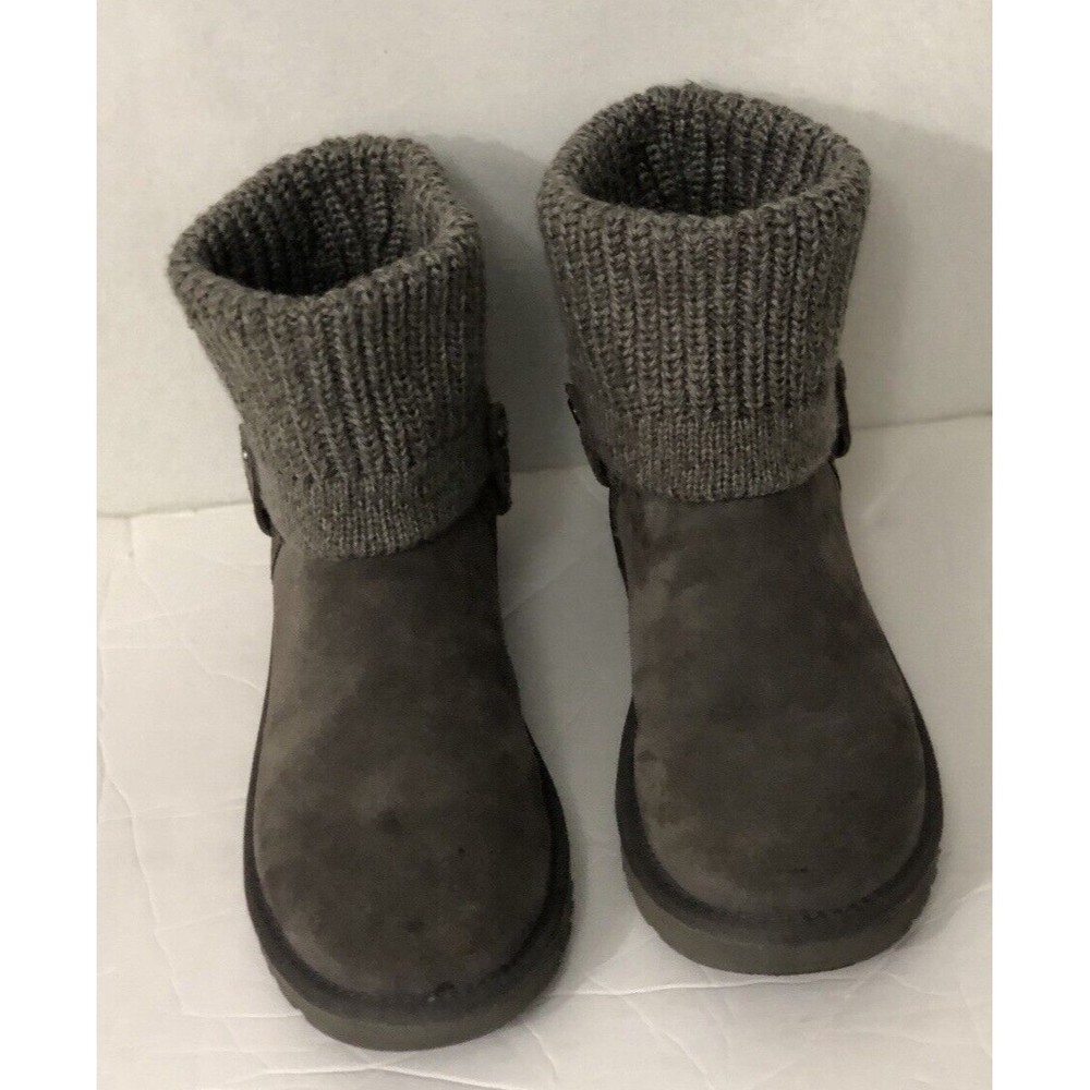 UGG Australia Saela Rib Knit Women Convertible Boots Suede Grey US 8